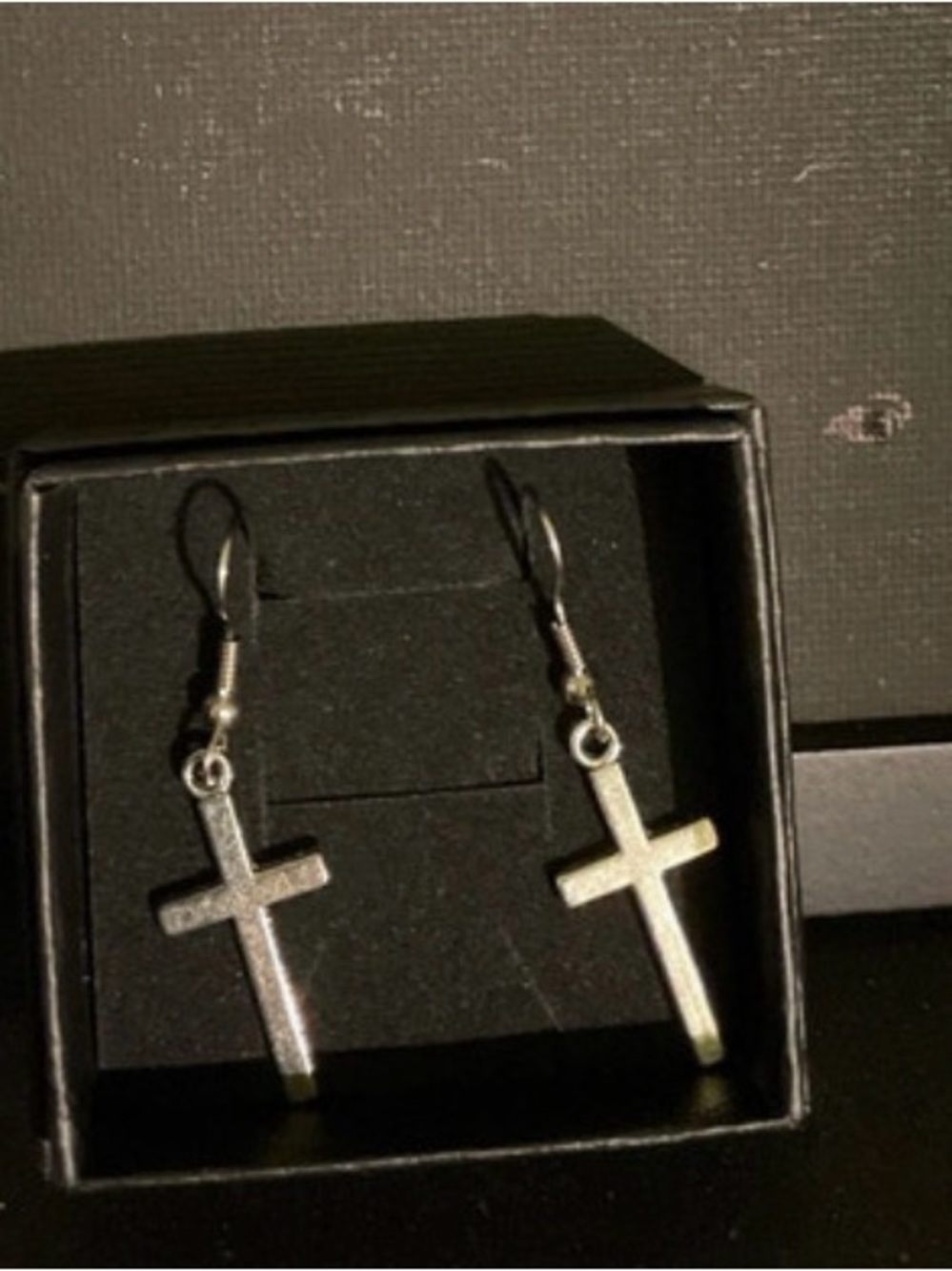 Silver Tone Cross Drop Earrings for Men - Minimalist Religious Accessory